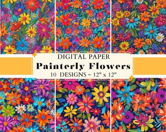 Painterly Flowers Digital Paper: Scrapbook & Junk Journal (Digital Download)
