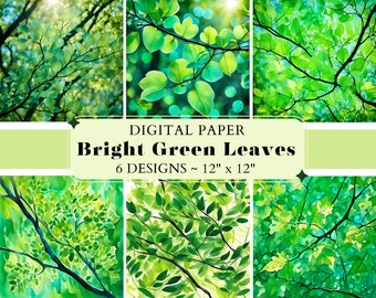Bright Green Leaves Digital Paper: Scrapbook & Junk Journal (Digital Download)