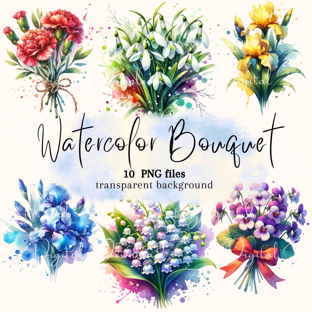 Watercolor Flower Bouquet Clipart, Spring Floral PNG (digital Download ...