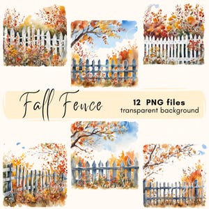 Paquete de imágenes prediseñadas de valla de otoño, archivos PNG transparentes de valla de otoño, fabricación de tarjetas, pegatinas, manualidades de papel, álbumes de recortes, diario basura, uso comercial
