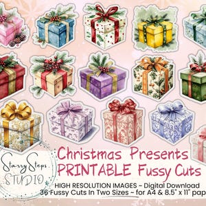 Christmas Presents Fussy Cut Printable Ephemera Pages High Quality Printable Digital Download, Junk Journal Supplies, Scrapbooking, Stickers