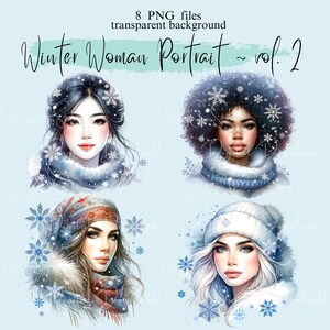 Winter Woman Portrait Clipart Vol.2 Download digitale, Winter Girl Portrait PNG trasparente, creazione di biglietti, adesivi, album, uso commerciale