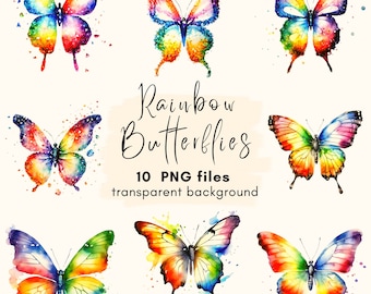 Rainbow Butterfly Clipart Bundle: Watercolor PNG Graphics (Digital Download)