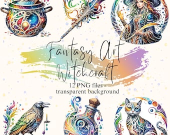Fantasy Witchcraft Clipart: Transparent PNG Elements (Digital Download)