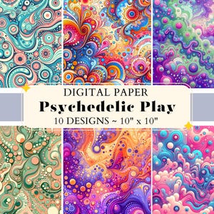 Psychedelic Play Digital Papers, Psychedelic Backgrounds, Psychedelic Crafting Paper Pack For Prints, Scrapbook, Junk Journal, Wall Art