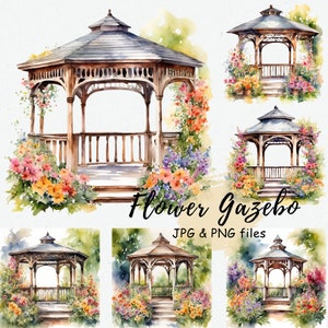 Paquete de imágenes prediseñadas de Flower Gazebo, Flower Gazebo PNG y JPEG archivos de alta resolución, fabricación de tarjetas, álbum de recortes, diario basura, uso comercial POD