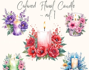 Watercolor Floral Candle Clip Art: PNG Files for Card Making (Digital Download)