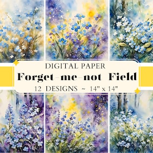 Forget-Me-Not Flower Field Digital Paper: Scrapbook & Junk Journal (12 Designs)