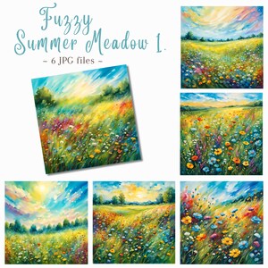 Fuzzy Summer Meadow Clipart Bundle, Summer Meadow Clipart Digital Download, Printable Flower Meadow High Resolution JPGs, Commercial Use