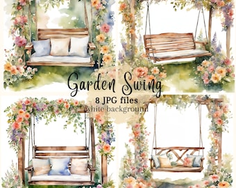 Flower Garden Swing Clipart: High-Resolution JPGs (Digital Download)