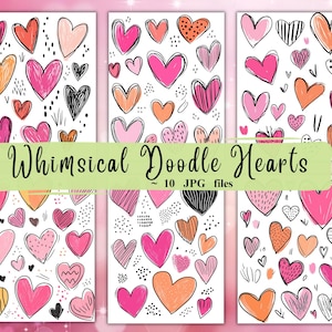 Fantazyjne Serca Doodle Wysoka Rozdzielczość Walentynki Clipart JPGs Natychmiastowe Pobieranie, Strony Dziennika Śmieci, Papier Do Scrapbookingu, Użytkowanie Komercyjne