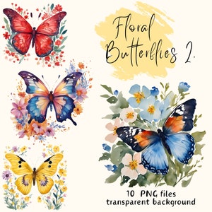 Floral Butterfly Clipart Bundle: Transparent PNGs for Scrapbooking (Digital Download)