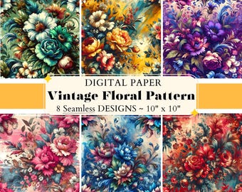 Vintage Floral Digital Paper Pack: Seamless Flower Backgrounds (Digital Download)