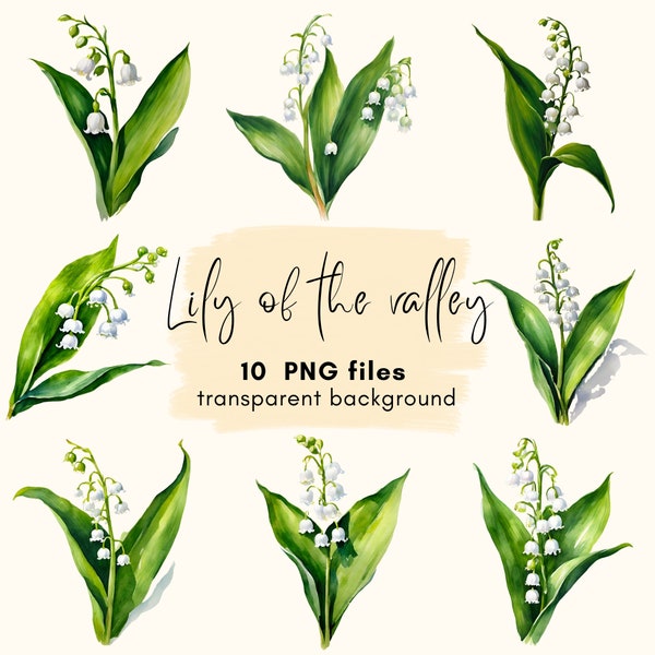 Lily Of The Valley Clipart Bundle Digital Download, Lily of The Valley PNG Transparent Background, Card Making, Junk Journal, Commercial Use