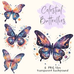 Celestial Butterfly Clipart Bundle Download digitale, Celestial Butterfly PNG trasparente, Card Making Scrapbook Junk Journal, Uso commerciale