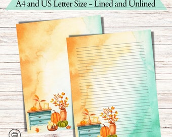 Cozy Autumn Nook Printable Stationery, Pumpkin Stationery, Digital Writing Paper, Vintage Letter Paper, Fall Note Paper, Instant Download