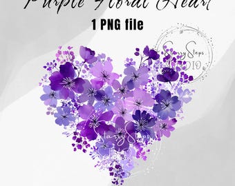 Lila blommahjärta PNG: Akvarell Clipart, Sublimeringsdesign (Digital nedladdning)