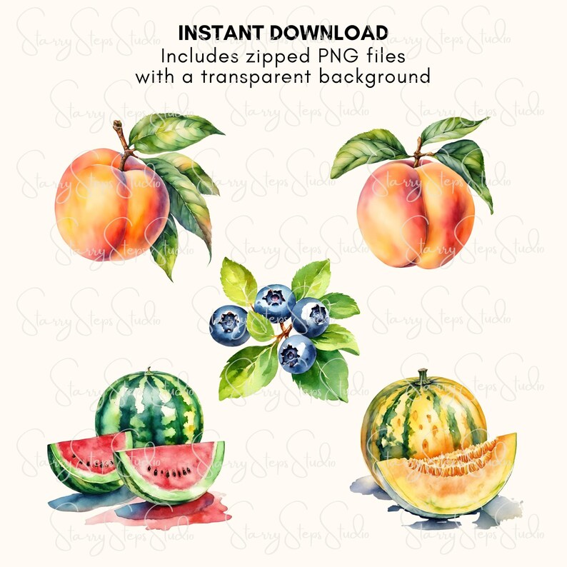 Watercolor Fruits Clipart Bundle: Transparent PNG Images (digital ...