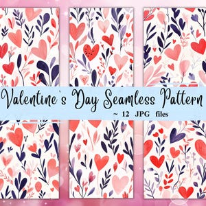 Walentynki bezszwowy wzór, Walentynki serce i liście clipart JPGs do pobrania w wysokiej rozdzielczości, Junk Journal Pages, Scrapbook Paper