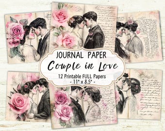 Vintage Couple Junk Journal Pages: Pink Rose Floral Ephemera (Digital Download)