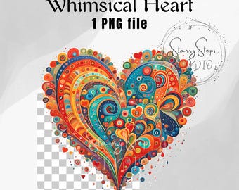 Whimsical Heart PNG Clipart: Transparent Sublimation Design (Digital Download, Commercial Use)