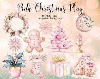 Clipart de décoration de Noël rose : téléchargement numérique PNG