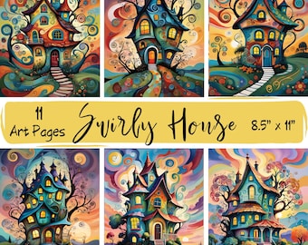 Whimsical Swirly House Art: Printable Paper Pack (Digital Download)