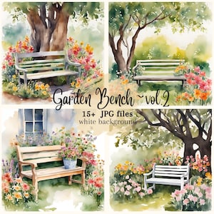 Zestaw clipartów Garden Bench Vol.2, cyfrowe pobieranie clipartów Garden Bench, wysokiej rozdzielczości pliki JPG Garden Bench, tworzenie kart, komercyjne wykorzystanie POD