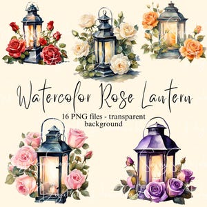 Descarga digital de imágenes prediseñadas de linterna rosa de acuarela, linterna rosa de acuarela PNG transparente, creación de tarjetas, pegatinas, álbum de recortes, uso comercial