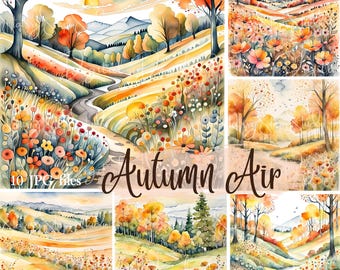 Autumn Scenes Clipart, Pen & Ink Fall Nature Art (JPGs, Commercial Use)