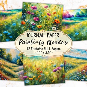 Summer Meadow Junk Journal Pages: Painterly Wildflower Background (Digital Download)