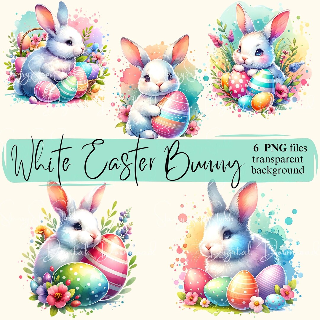 White Easter Bunny Clipart Digital Download, Easter Bunny Transparent ...