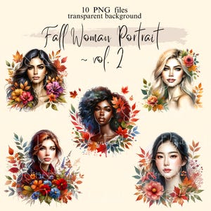 Descarga digital de retrato de mujer en otoño, vol. 2, retrato femenino en otoño PNG transparente, creación de tarjetas, pegatinas, álbum de recortes, uso comercial