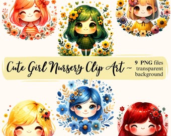 Girl Nursery Clipart Set, Floral PNG (Digital Download)