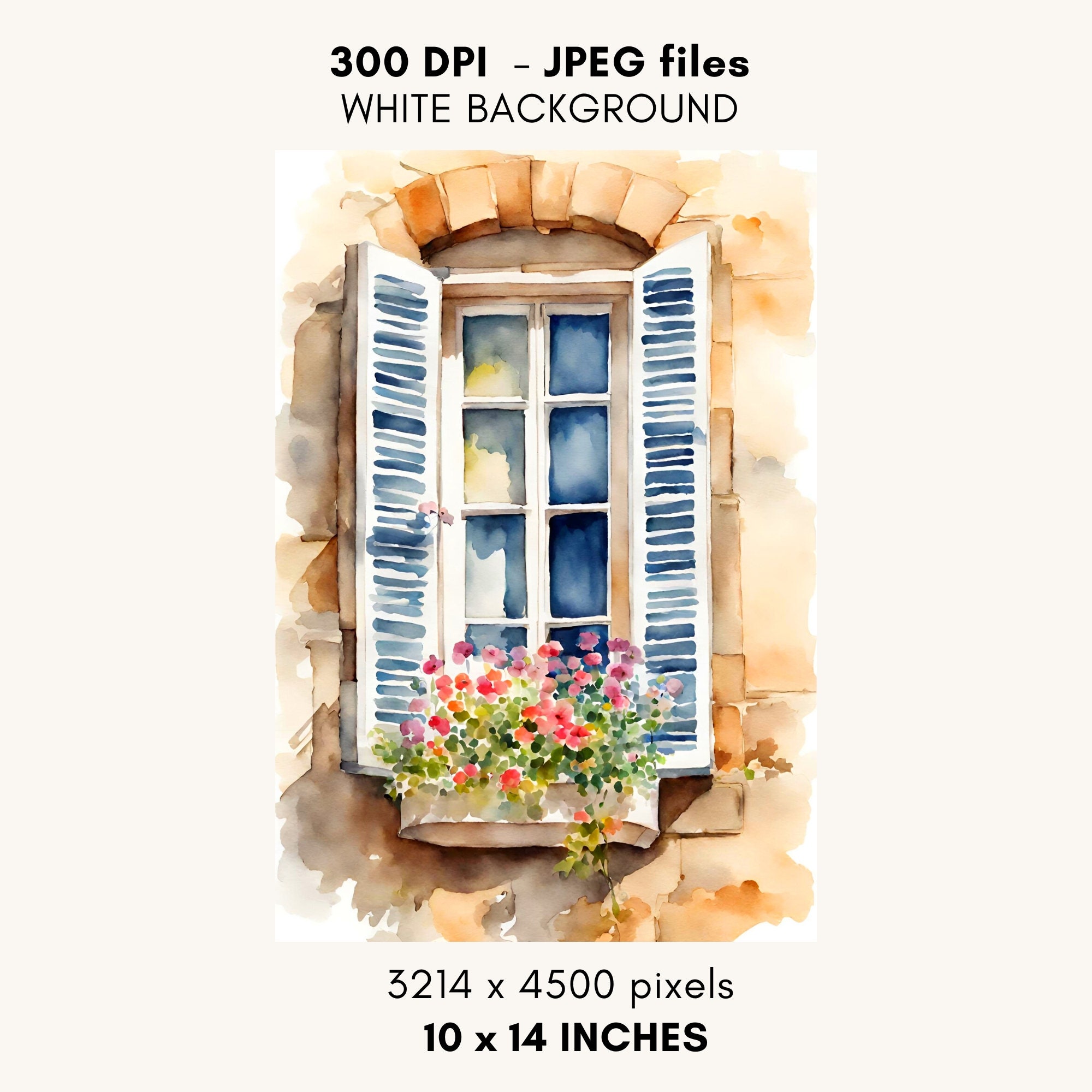 Watercolor Window Spring Background Spring Windows Watercolor Clipart Bundle: High-resolution Jpegs ...