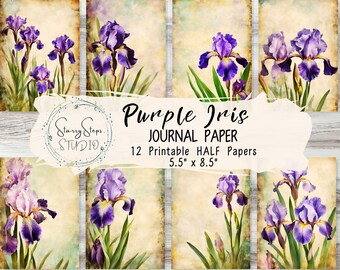 Purple Iris Vintage Junk Journal Pages: Shabby Chic Ephemera (Digital Download)