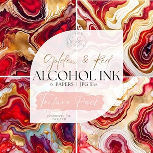 Red and Gold Alcohol Ink Digital Paper: Geode Marble Texture (12x12 JPG, Commercial Use)
