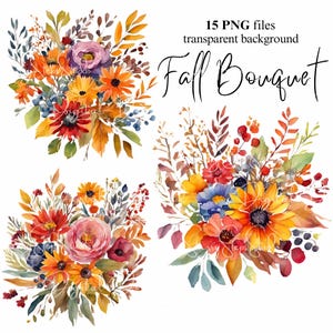 Fall Flower Bouquet Clipart: Autumn PNG Bundle (Digital Download)