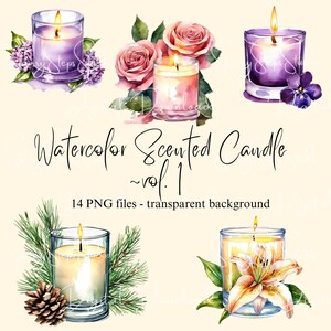 Watercolor Floral Candle Jar Clipart: Transparent PNG (Digital Download)