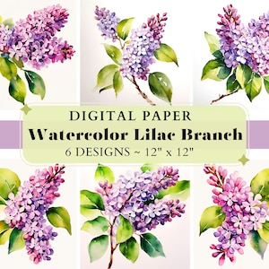 Watercolor Lilac Branch Digital Paper: Scrapbook & Junk Journal (Digital Download)