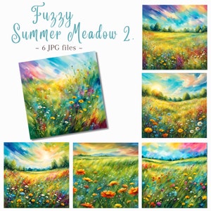 Fuzzy Summer Meadow Clipart Bundle, Summer Meadow Clipart Digital Download, Printable Flower Meadow High Resolution JPGs, Commercial Use