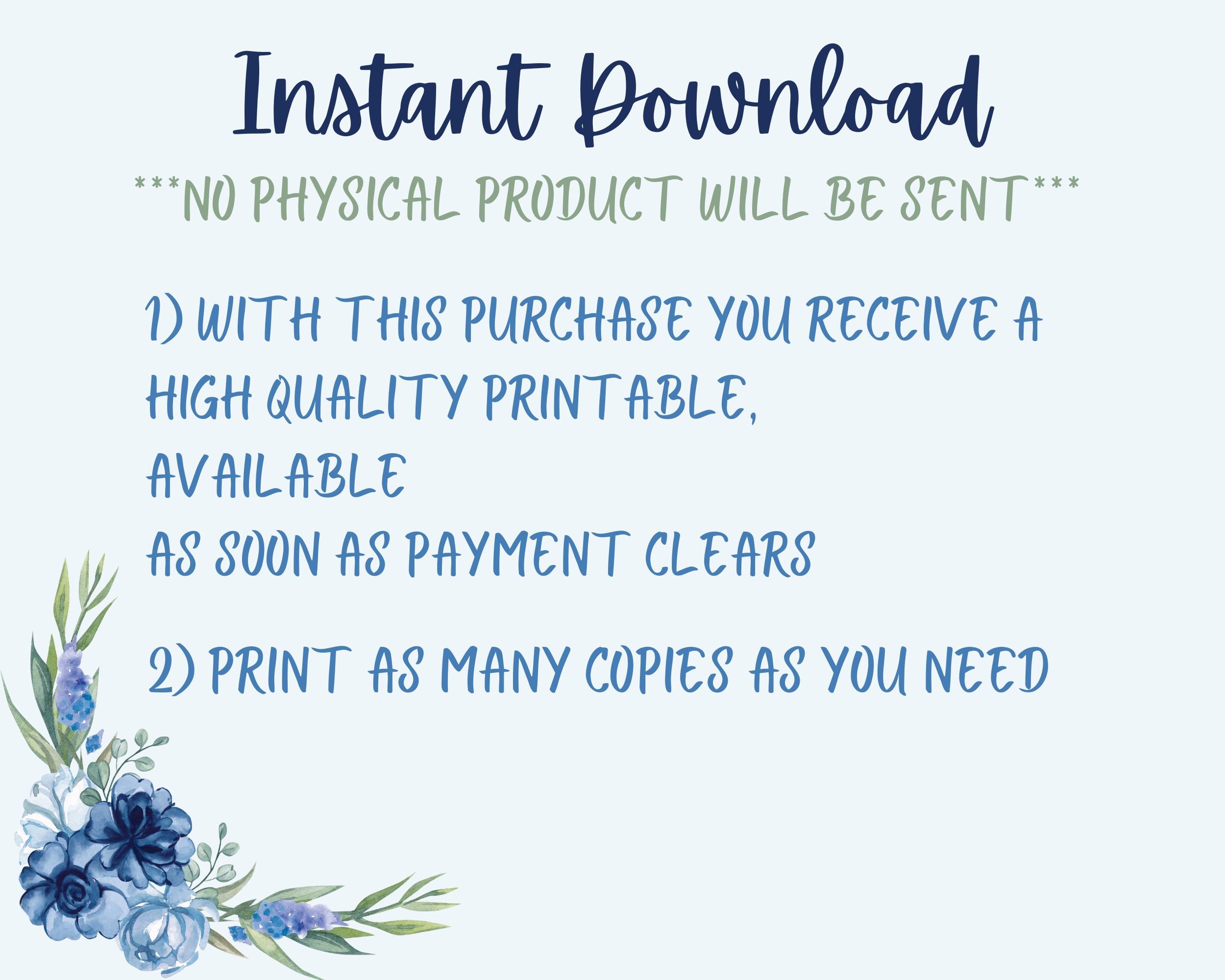 Floral Lined Paper, Floral Blank Paper, Printable Blue Flowers ...