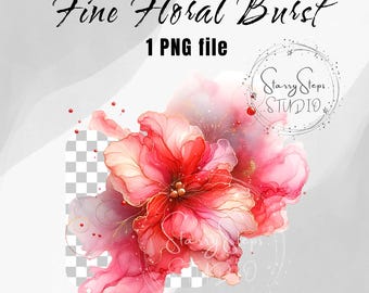 Alcohol Ink Flower PNG: Transparent Floral Clipart, Commercial Use (Digital Download)