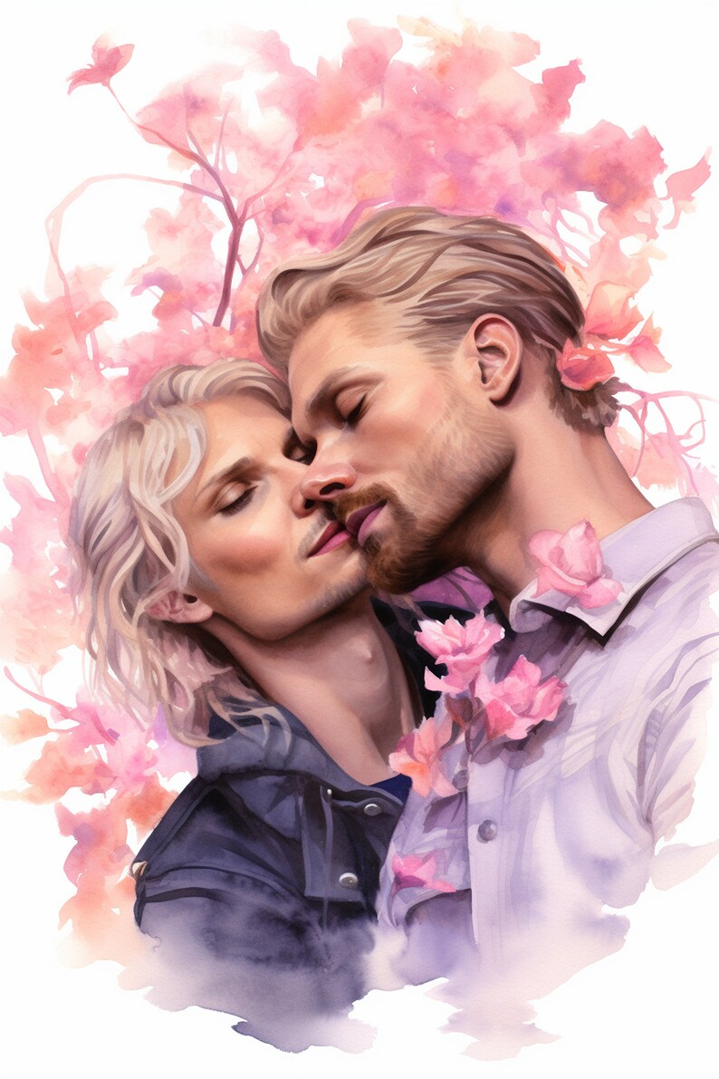 Valentine's Day Card Two Men LGBTQ Love Wedding Stationary Watercolor Printable Romantic Card