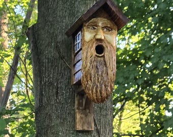 Woodspirit birdhouse, handcarved, unique, rustic.