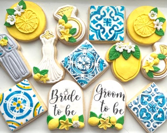 Citroen en tegel bruiloft, bruid en bruidegom, verloving, verjaardag, bruidsdouche koekjes, koekjes set van 12