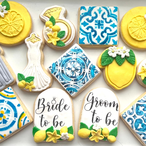 Lemon and Tile Wedding,Bride and Groom,Engagement ,Anniversary,Bridal shower Cookies, Biscuits set of 12