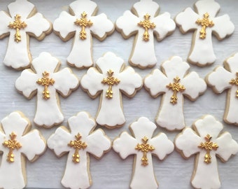 12 Cross Cookie Favors for Baptism, Confirmation, Religious Party Favors, First Communion for Boys or Girls