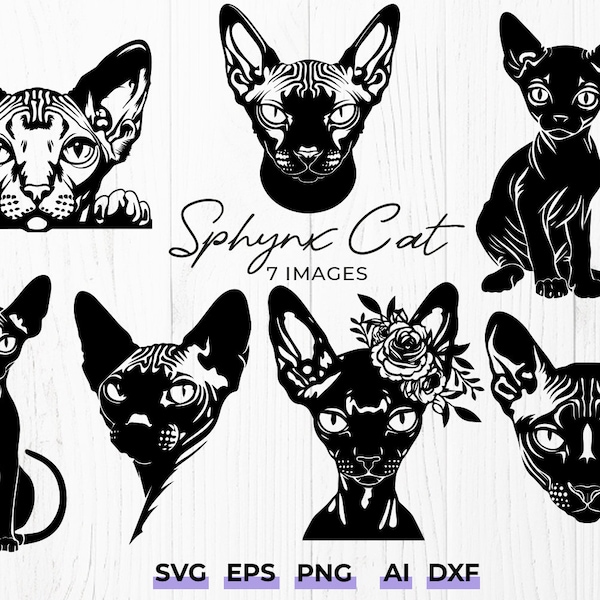Sphynx Hairless Cat SVG PNG Bundle - Cat Owner Gift Svg, Sublimation and Cricut Designs - Cat Mom Svg - Peeking Cat Clipart - T-Shirt Design