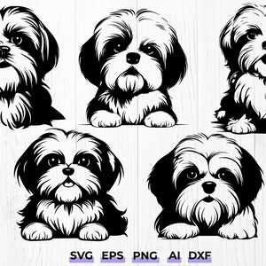 Pacchetto SVG PNG Shih Tzu - Simpatiche sagome di cani - Clipart digitale, Clipart di cani, Illustrazione vettoriale, Ritratto di cane in formato SVG, Mamma cane in formato SVG